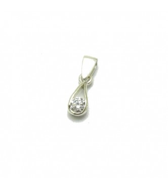 PE001198 Small sterling silver pendant solid 925 with 4.5mm round CZ  EMPRESS